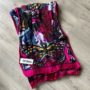 Vintage Bill Blass 100% Silk Scarf Butterfly Basha Scarves Fuschia Pink Monarch